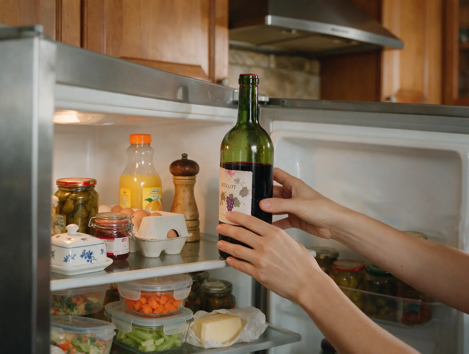 bouteille vin frigo cuisine chaleureuse