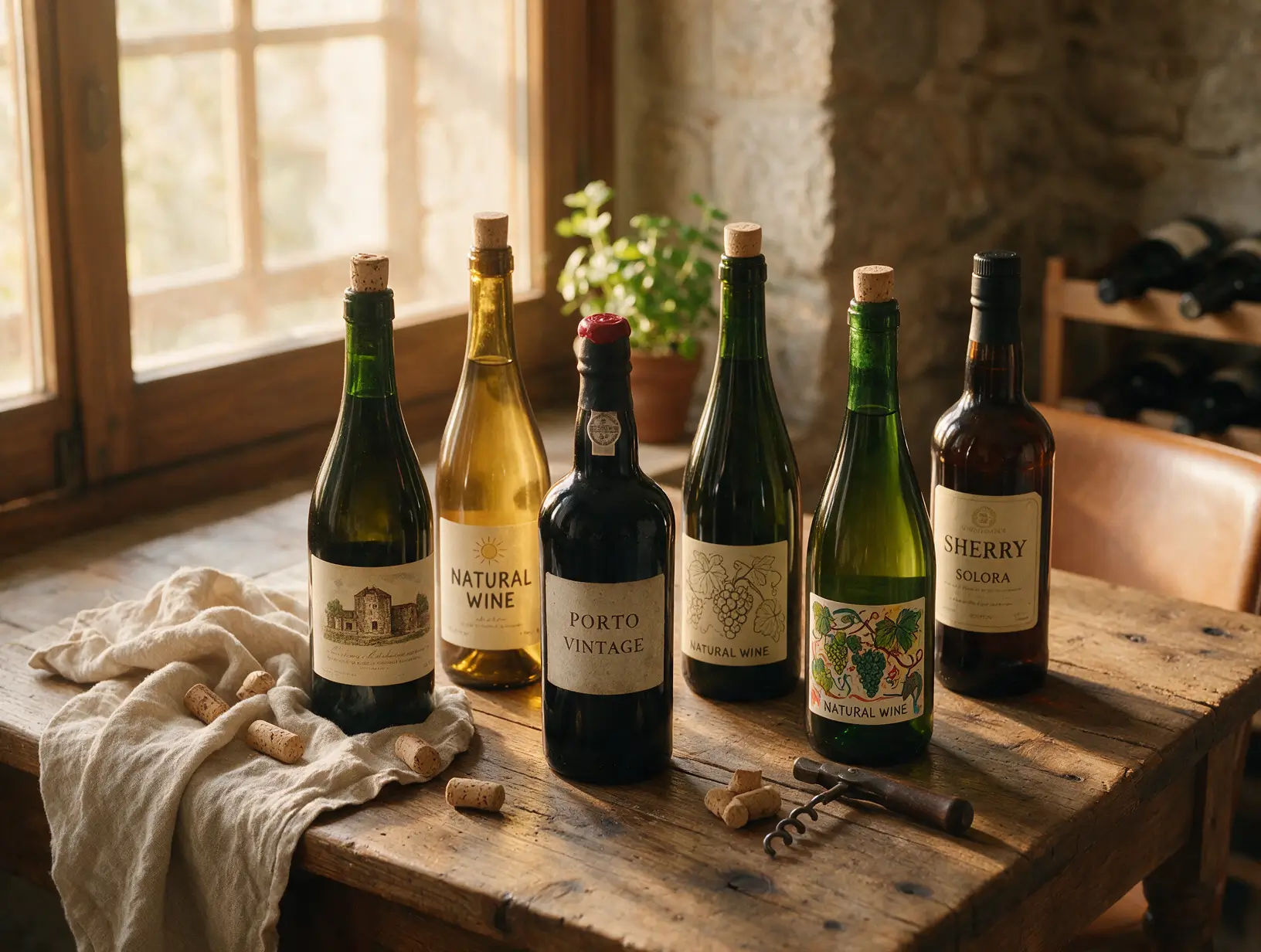 bouteilles vins fortifies naturels table bois